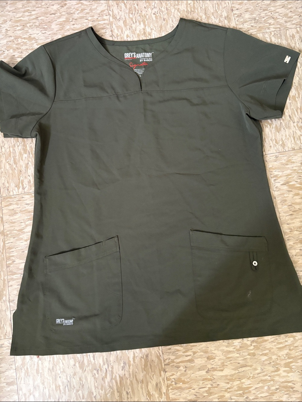 Grey's Anatomy Olive Green Men's Scrub Top with Dual Pockets